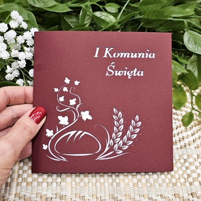 oryginalne-bordowe-azurowe-zaproszenia-na-I-komunie-swieta-dla-dziewczynki-listki-klosy-wycinane-laserowo-z-personalizacja-MAYA