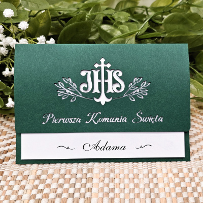 oryginalne-ciemne-zielone-zaproszenia-na-komunie-swieta-azurowe-zaproszenie-komunijne-ihs-dla-dziewczynki-chlopca-personalizowane-na-zamowienie-koperta