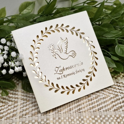 sliczne-jasne-ecru-zlote-blyszczace-zaproszenia-na-komunie-zaproszenie-komunijne-kremowe-golabek-listki-dla-chlopca-dziewczynki-na-zamowienie-MAYA